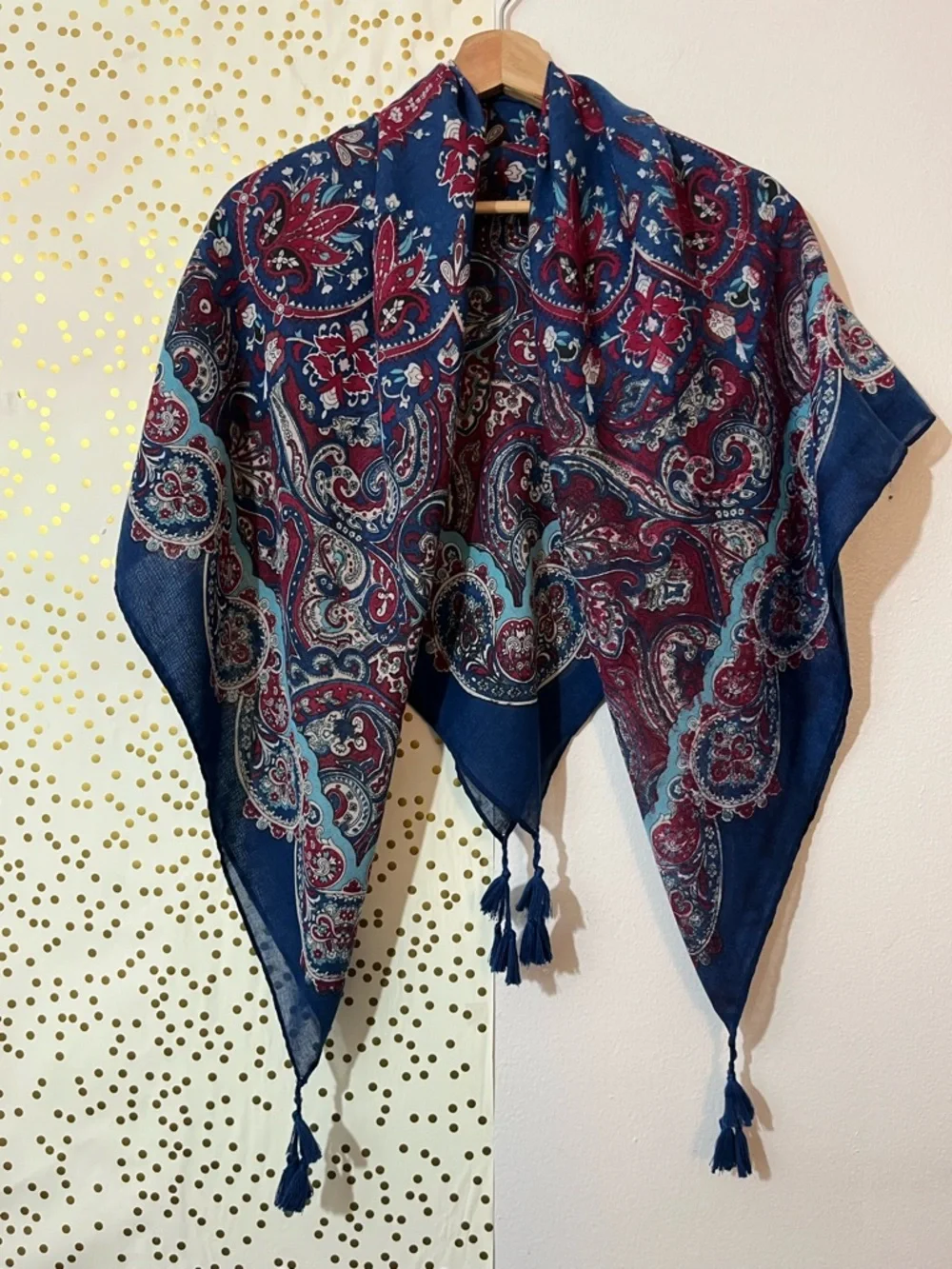 Paisley Square Shawl with Tassels Boho Cottagecore